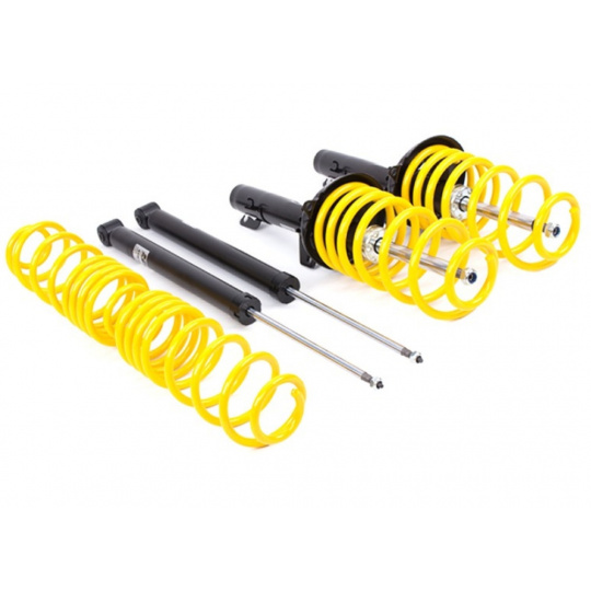 Sportovní podvozek ST Suspensions pro Volkswagen Caddy III Bora 2CA, 2CH, 2KA, 2KH, 2KN FWD se zatížením př. nápravy do 1100 kg, snížení 40 mm/40 mm, s průměrem uchycení př. tl. 50 mm