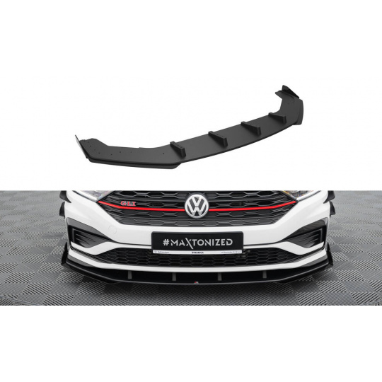 Maxton Design "Street Pro" spoiler pod přední nárazník s křidélky pro Volkswagen Jetta Mk7 GLI, černý lesklý plast ABS, s černou a červenou linkou