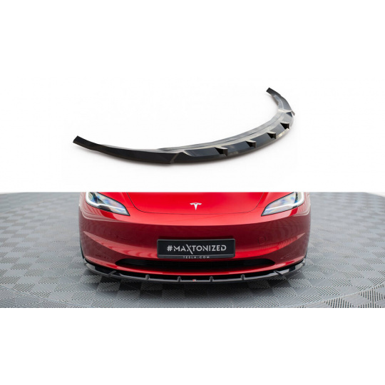 Maxton Design spoiler pod přední nárazník ver.2 pro Tesla Model 3 Mk1 Project Highland Facelift, černý lesklý plast ABS