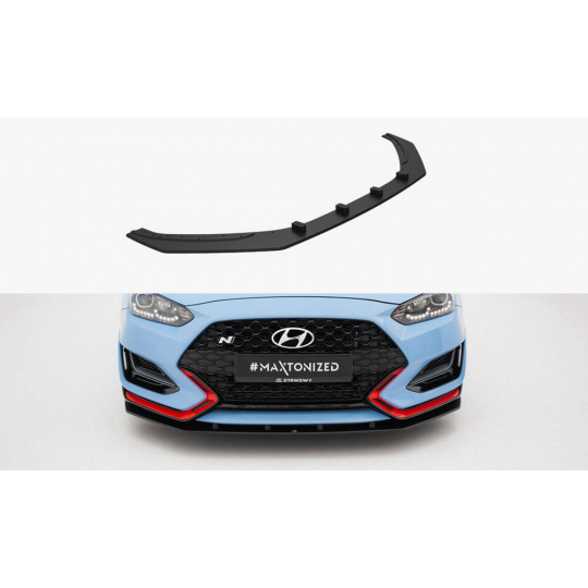 Maxton Design "Street Pro" spoiler pod přední nárazník pro Hyundai Veloster N Mk2, plast ABS bez povrchové úpravy, s černou a červenou linkou