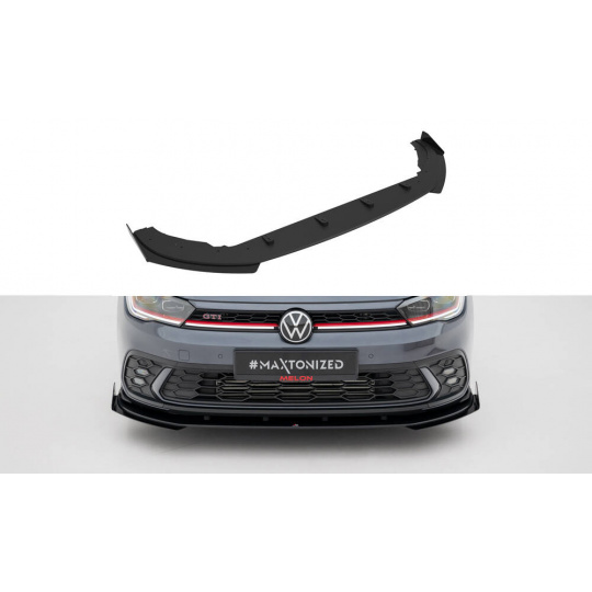 Maxton Design "Street Pro" spoiler pod přední nárazník s křidélky pro Volkswagen Polo GTI Mk6 Facelift, plast ABS bez povrchové úpravy